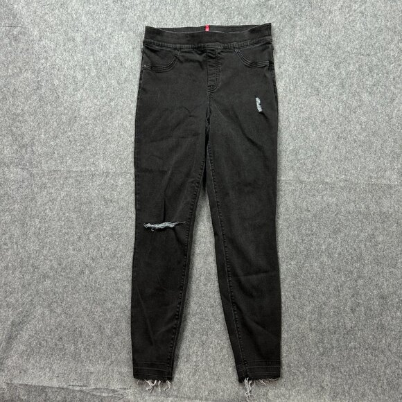 Spanx Pull On Skinny Jeans Women's Size Large Vintage Black Distressed Denim - Picture 2 of 13